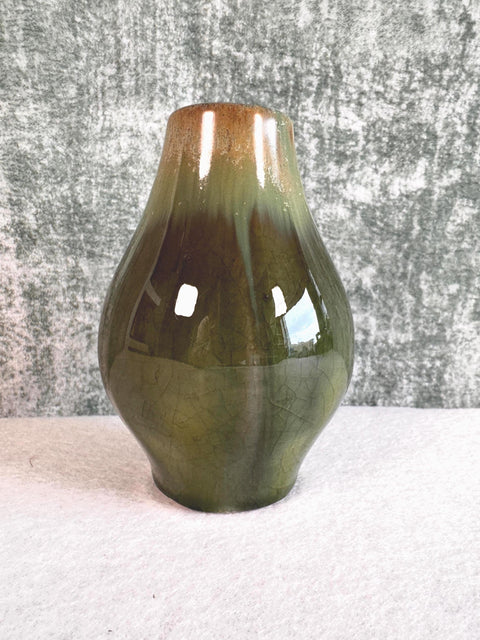 Small Green Ceramic Vase with Glossy Drip Glaze
