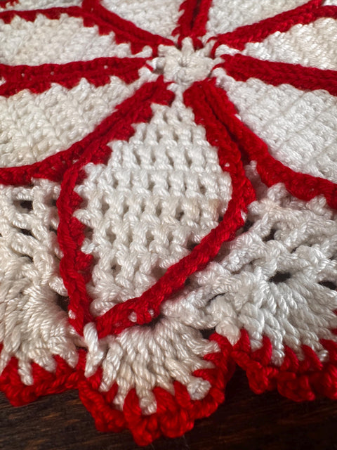 Crocheted Doily with Red and White Pattern