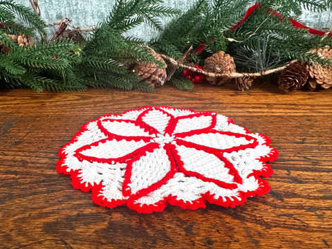 Crocheted Doily with Red and White Pattern