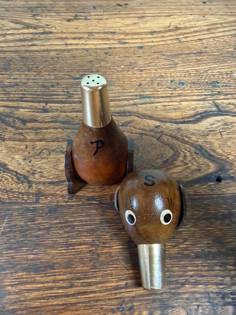 Vintage Walnut Dog Stacking Salt & Pepper Shakers