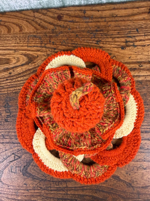 Handmade Crocheted Orange and Multicolor Candle