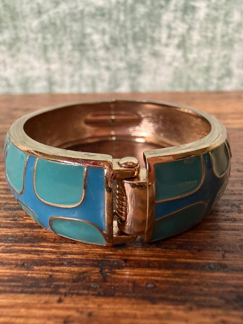 Fornash Turquoise Enamel Hinged Bangle Bracelet