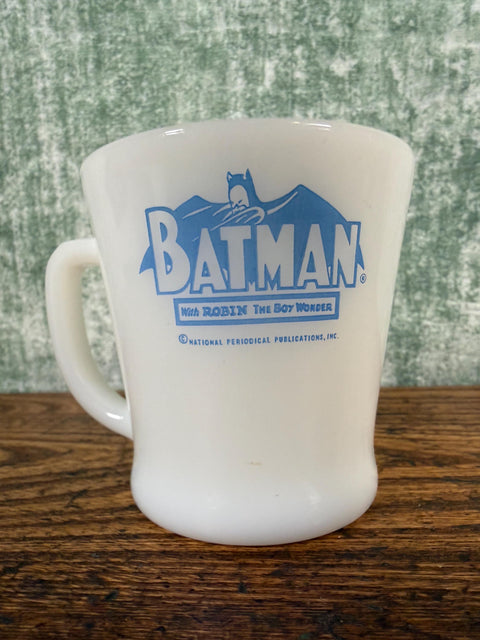 Pair of Vintage Batman Milk Glass Mugs by Anchor Hocking Fire-King & Westinghouse
