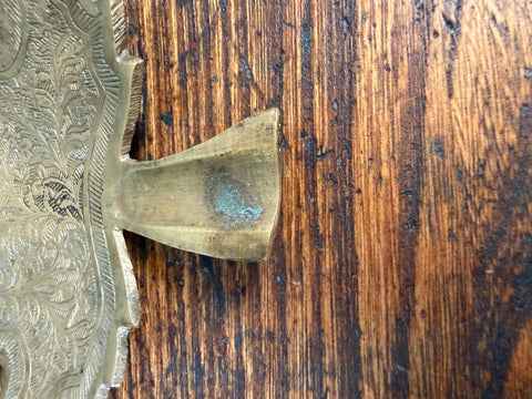 Brass Leaf-Shaped Decorative Dish with Intricate Floral Engraving