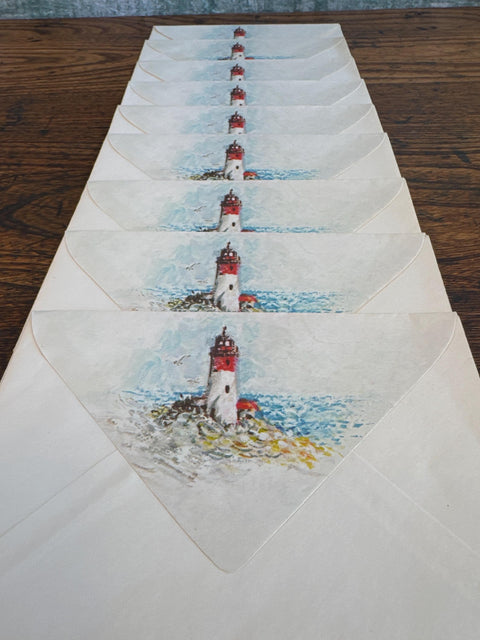 Lot of 9 Vintage Envelopes with Painted Lighthouse Illustration