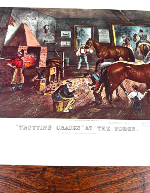 Trotting Cracks at the Forge by Thomas Worth | Currier & Ives Lithograph Print