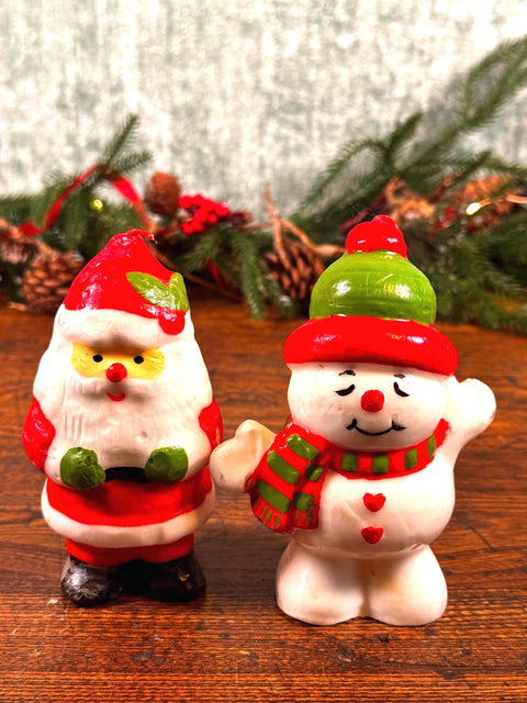 Vintage Christmas Santa and Snowman Candles