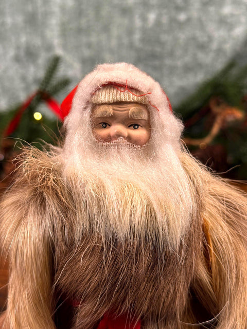 Vintage Scandinavian Santa Claus Figurine with Fur Coat and Red Hat