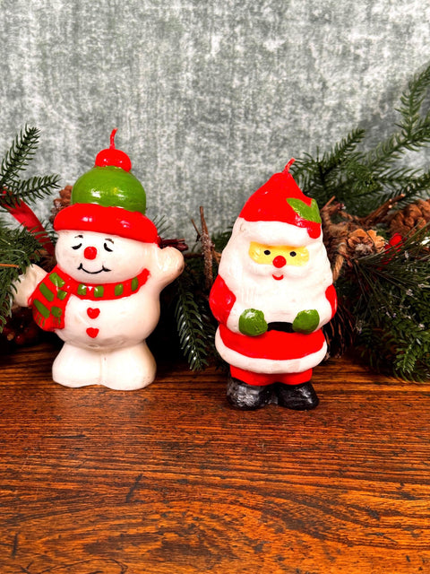 Vintage Christmas Santa and Snowman Candles