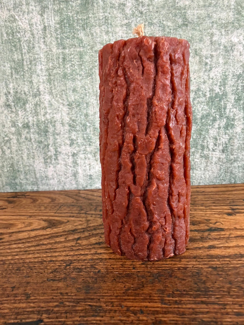Rustic Bark-Textured Pillar Candle