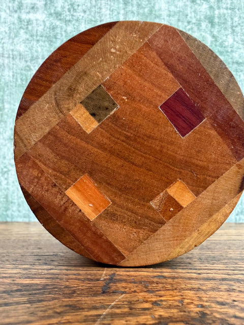 Handcrafted Wooden Decorative Vase with Multi-Tone Inlay