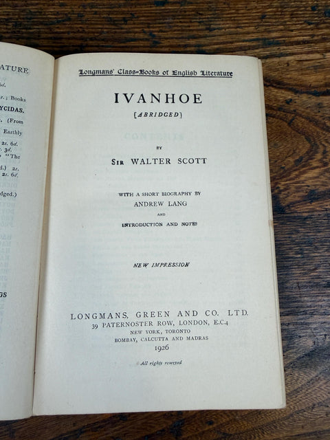 Ivanhoe by Sir Walter Scott | 1926 Hardback Abridged Edition