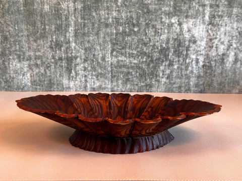 Hand Carved Wooden Decorative Bowl with Leaf Motif