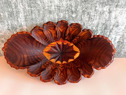 Hand Carved Wooden Decorative Bowl with Leaf Motif