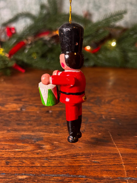 Wooden Toy Soldier Christmas Ornament with Drum