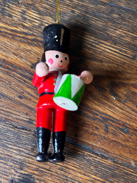 Wooden Toy Soldier Christmas Ornament with Drum