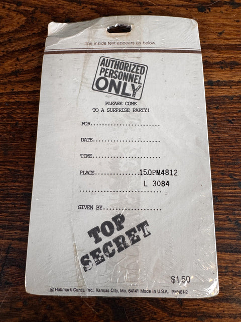 Hallmark Top Secret Authorized Personnel Party Invitations