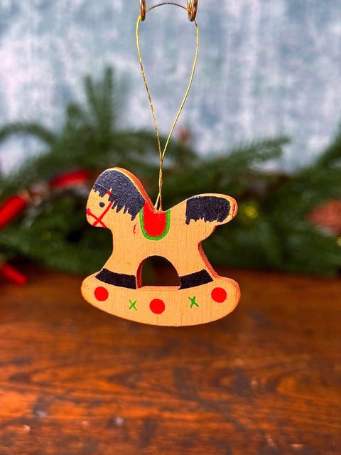 Hand Painted Wooden Rocking Horse Christmas Ornament