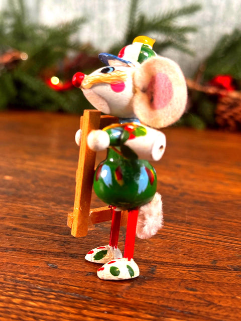 Hand-Painted Wooden Mouse Figurine with Ladder