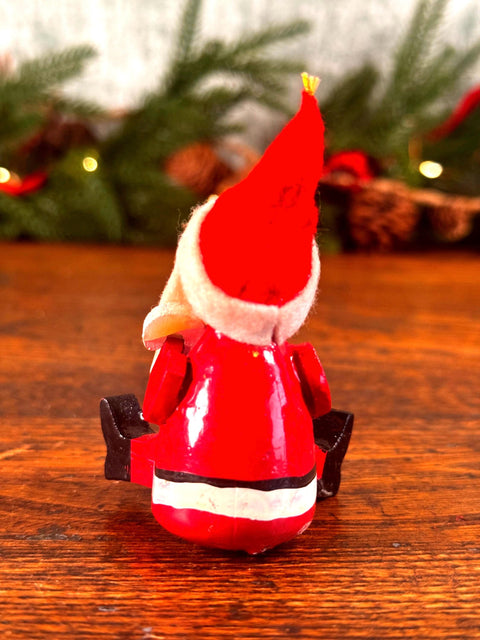 Vintage Wooden Sitting Santa Claus Christmas Ornament