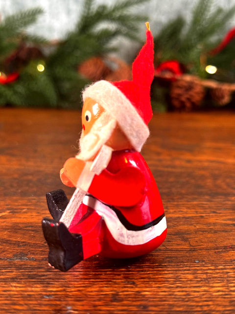 Vintage Wooden Sitting Santa Claus Christmas Ornament