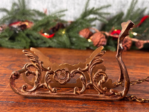 Brass Reindeer and Sleigh Figurine Holiday Decor