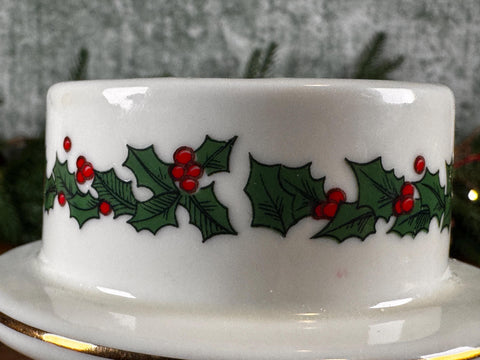 Ceramic Christmas Tree Candle Holder with Holly and Tree Motif