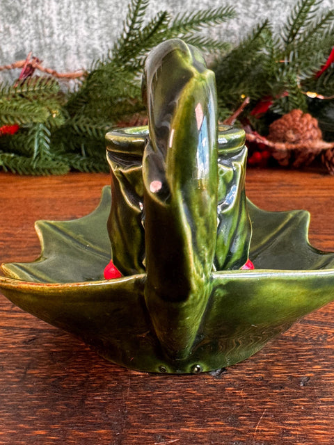 Green Ceramic Leaf-Shaped Candle Holder