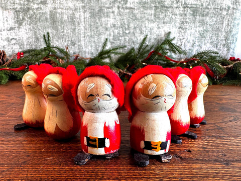 Set of 6 Vintage Japanese Christmas Kokeshi Dolls