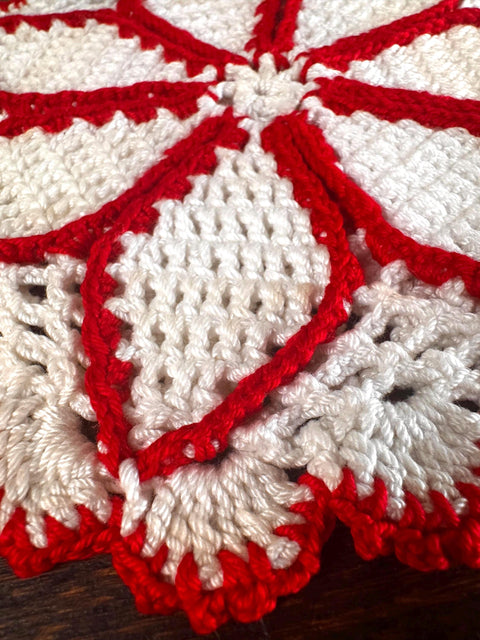 Crocheted Doily with Red and White Pattern