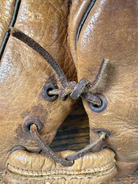 Vintage Vince DiMaggio Baseball Glove | Leather Split Finger Mitt 1940s
