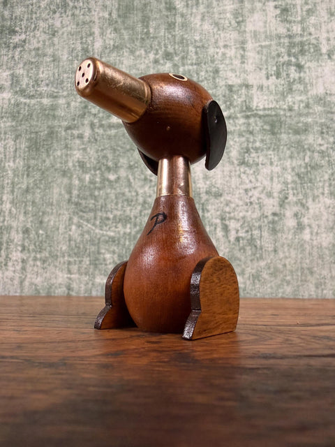 Vintage Walnut Dog Stacking Salt & Pepper Shakers