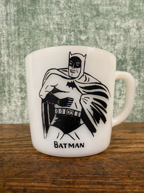 Pair of Vintage Batman Milk Glass Mugs by Anchor Hocking Fire-King & Westinghouse