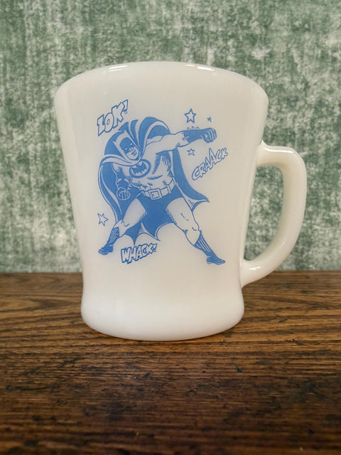 Pair of Vintage Batman Milk Glass Mugs by Anchor Hocking Fire-King & Westinghouse