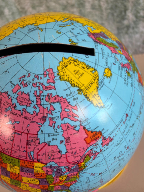 Vintage Ohio Art Co. World Bank Globe Coin Bank
