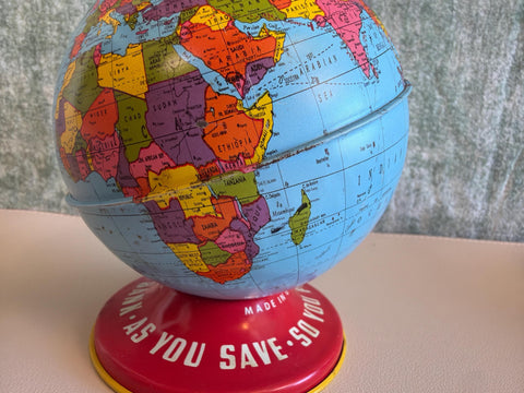 Vintage Ohio Art Co. World Bank Globe Coin Bank