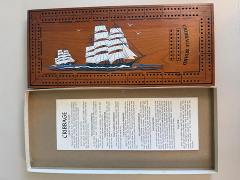 Wooden Cribbage Board with Sailing Ship Design