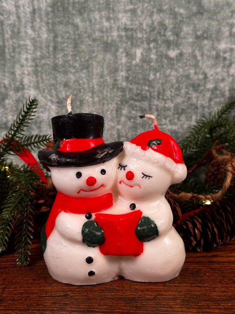 Snowman Couple Christmas Candle - Festive Holiday Decoration