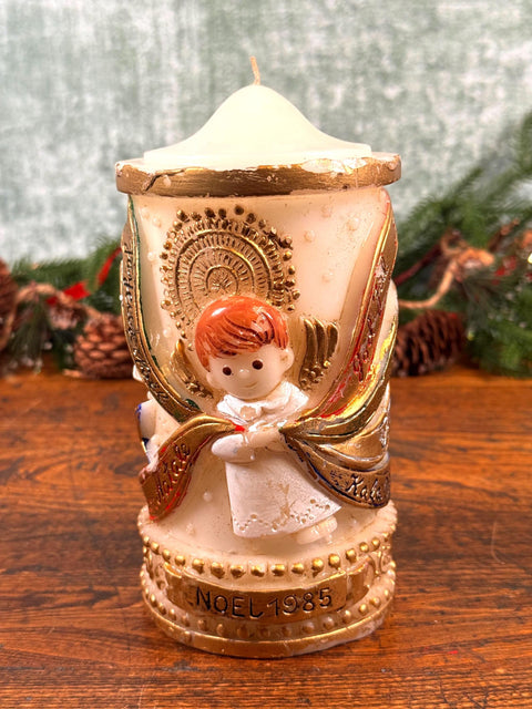 Noel 1985 Christmas Candle with Angel Decoration