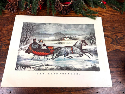 The Road, Winter by Currier & Ives Lithograph Print