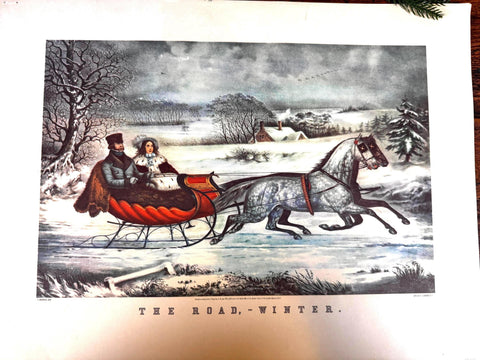 The Road, Winter by Currier & Ives Lithograph Print