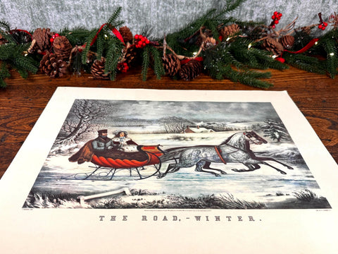The Road, Winter by Currier & Ives Lithograph Print