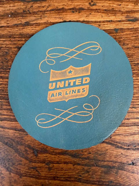 United Air Lines Round Leatherette Coaster with Vintage Logo