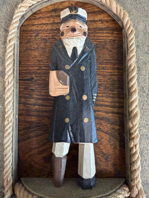 Wooden Nautical Captain Wall Hanging with Rope Frame