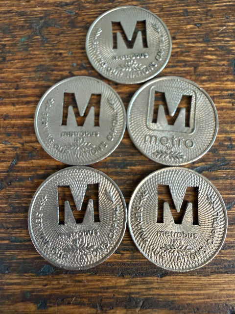 Set of 5 Vintage Washington DC 1973 Metrobus Transit Tokens