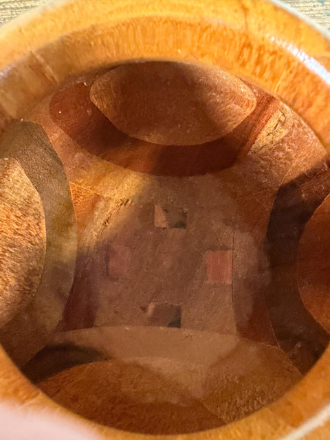 Handcrafted Wooden Decorative Vase with Multi-Tone Inlay