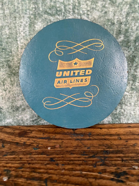 United Air Lines Round Leatherette Coaster with Vintage Logo
