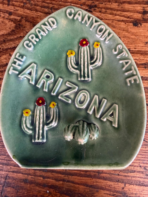Ceramic Arizona Grand Canyon State Souvenir Dish with Cactus Motif
