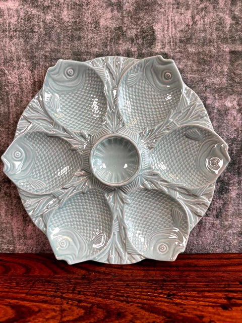 Vintage Bordallo Pinheiro Portugal Turquoise Six Fish Oyster Plate
