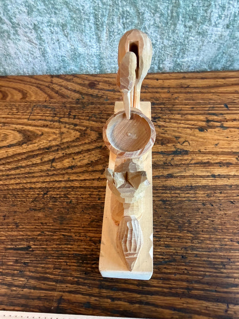 Vintage Soviet Wooden Mechanical Toy The Squirrel and the Crane